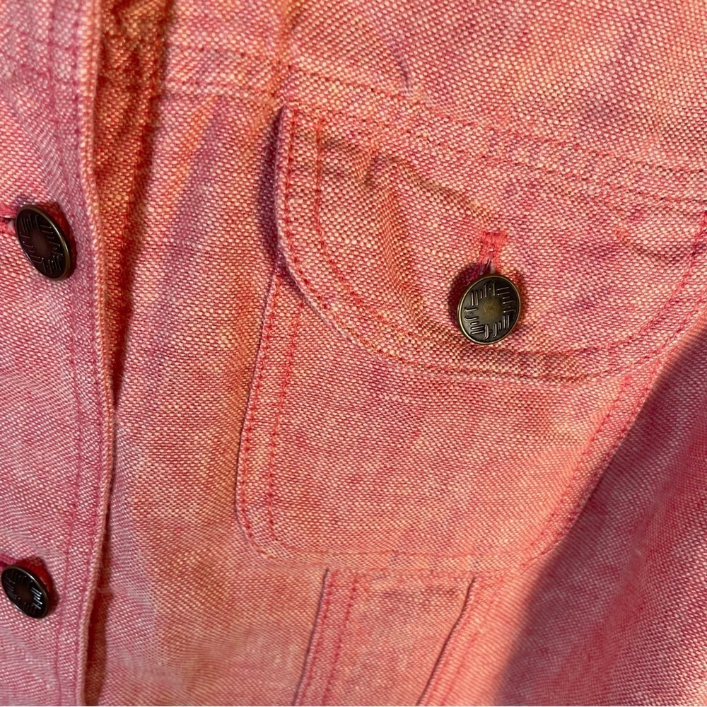J Jill Linen Shirt Jacket Shacket S Red Button Front Long Sleeve Crop Pockets - Picture 6 of 8